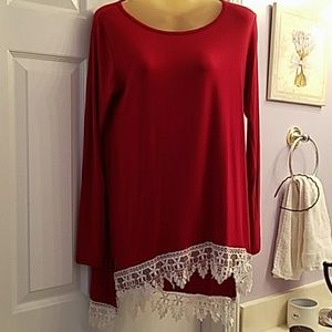 Red fancy top / Hi-Lo with trim of beautiful l